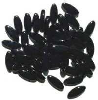 50 16x6mm Opaque Black Narrow Flat Oval Beads